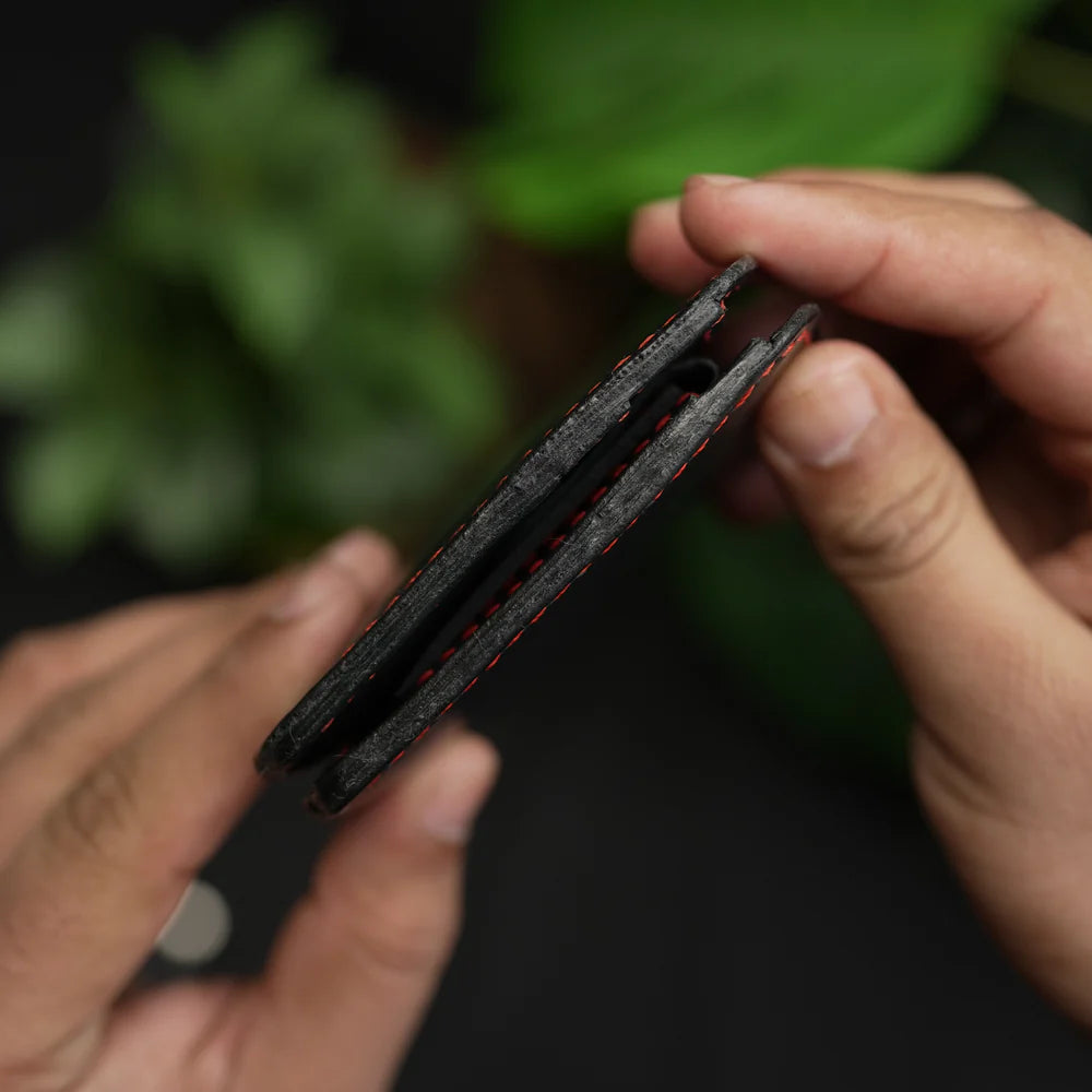 Waller de couro preto com bolso para moedas